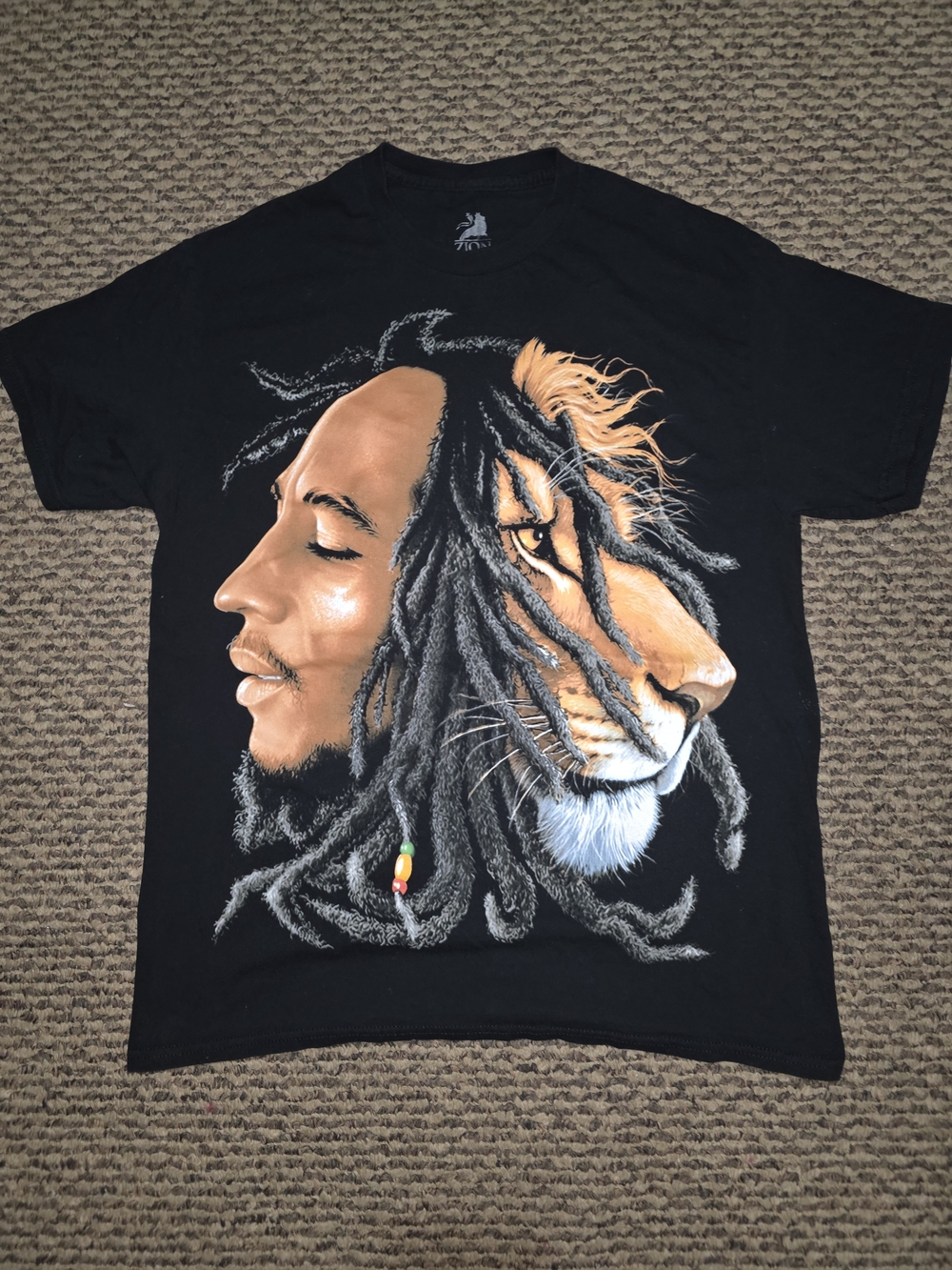 Black Bob Marley Lion Graphic Art Tee